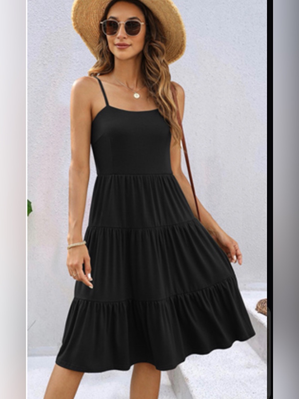 Casual Party Black Tiered Spaghetti Strap Midi Beach Dress Sz XL